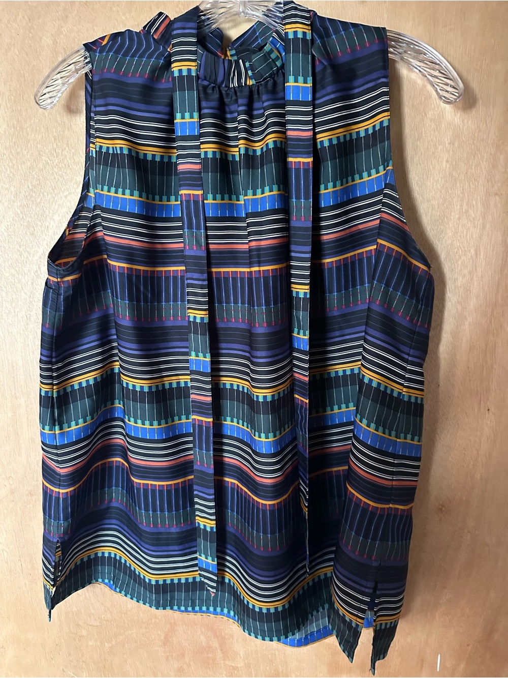 LOFT, Sleeveless Tie-Neck Stripe Blouse in Navy Multi